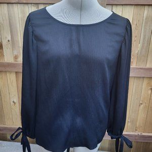 Ann Taylor Long Sleeve Textured Black Blouse SMALL
